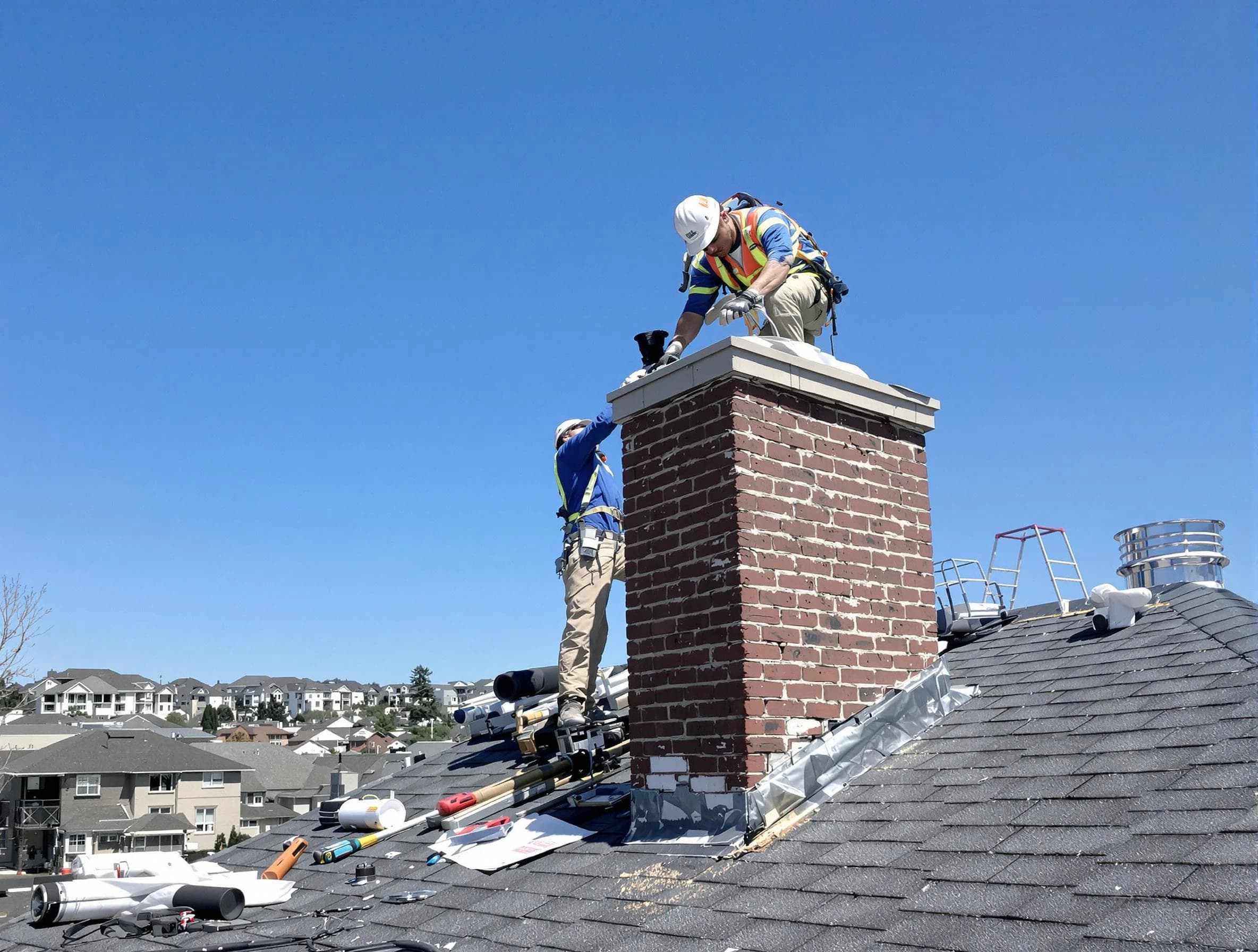 Tempe Chimney Sweep repairing a chimney crown in Tempe, AZ