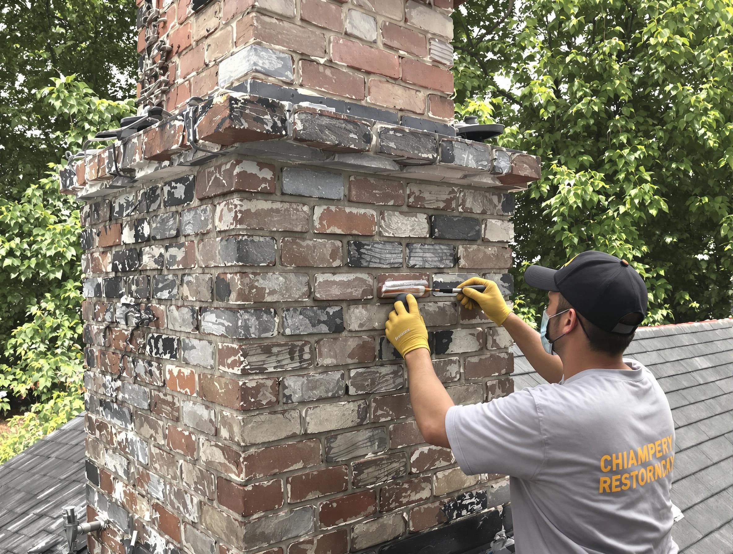 In-progress chimney restoration by Tempe Chimney Sweep in Tempe, AZ