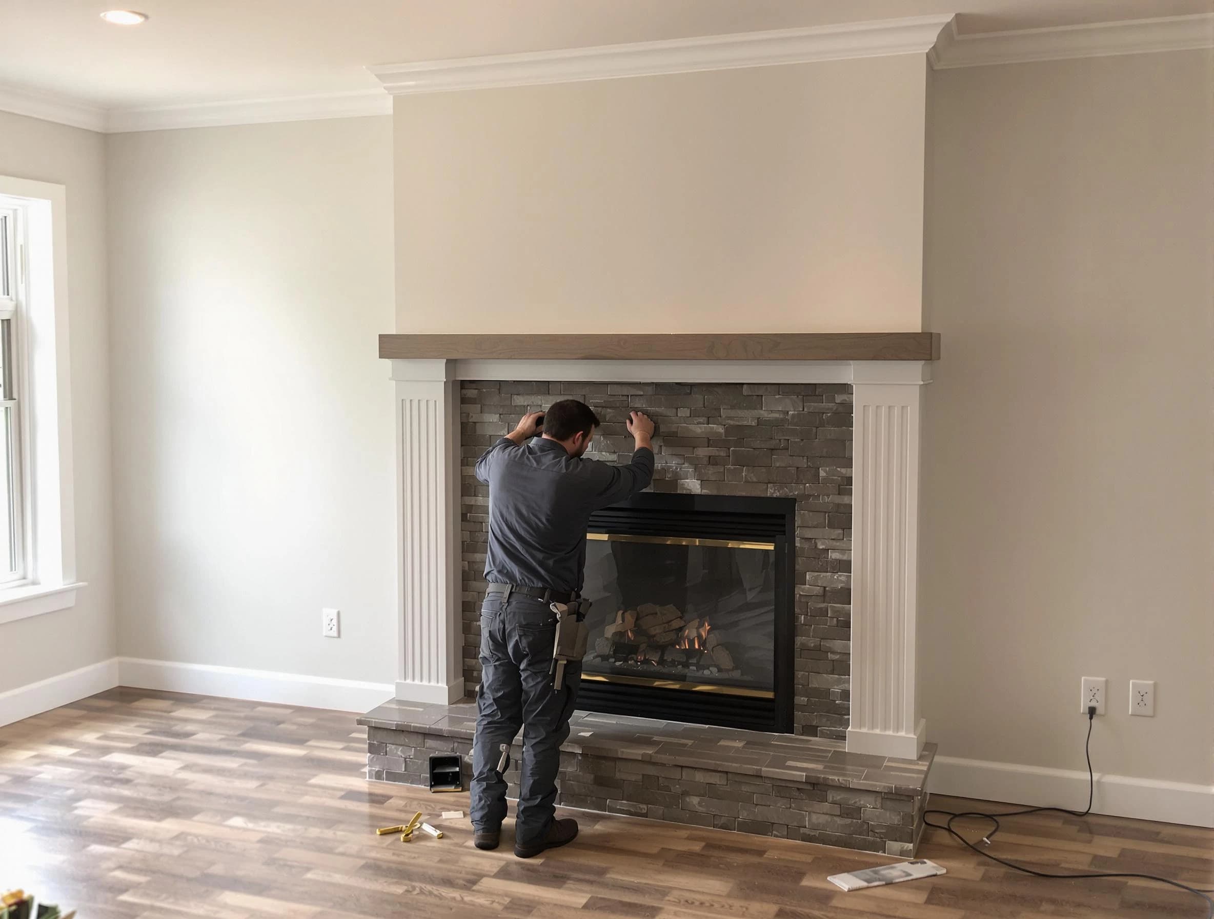 Tempe Chimney Sweep finishing a custom fireplace install in Tempe, AZ