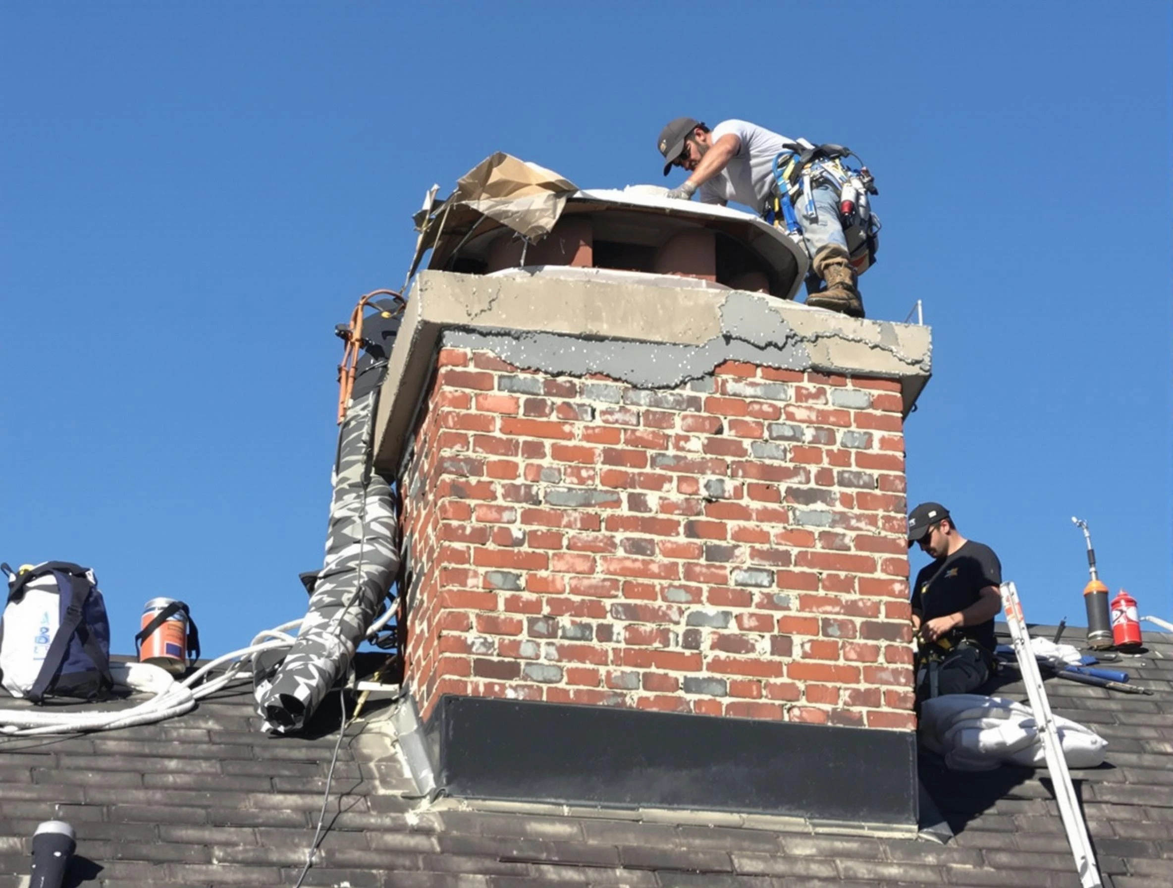 Tempe Chimney Sweep installing a custom chimney crown in Tempe, AZ