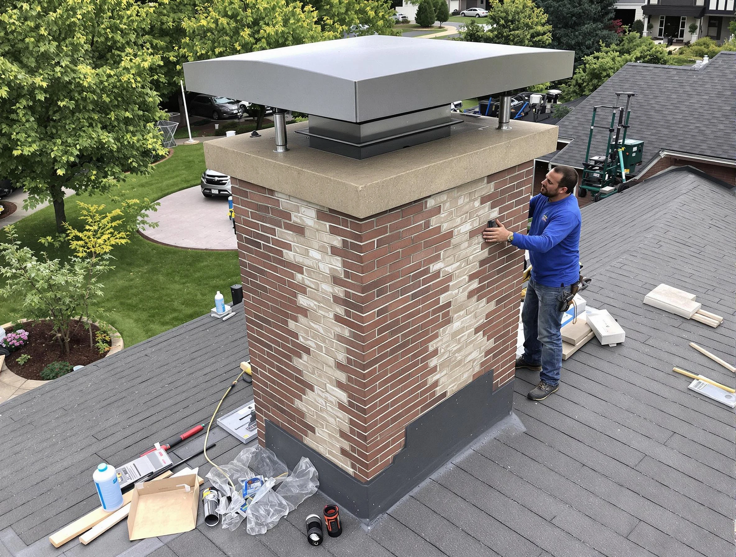 Tempe Chimney Sweep team working on a custom chimney remodel in Tempe, AZ